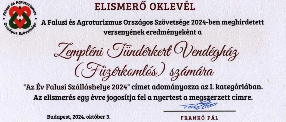 Zemplni Tndrkert Vendghz Fzrkomls